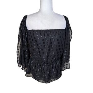 Express Black Silver Polka Dot Split Bell Sleeve Top Medium Whimsigoth Fairycore